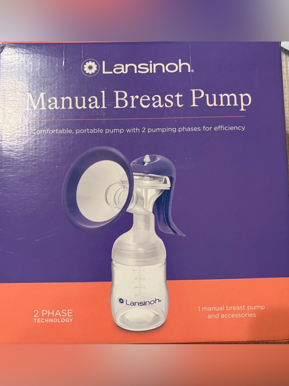 Lansinoh Purple and White Manual Breast Pump- SEALED BOX